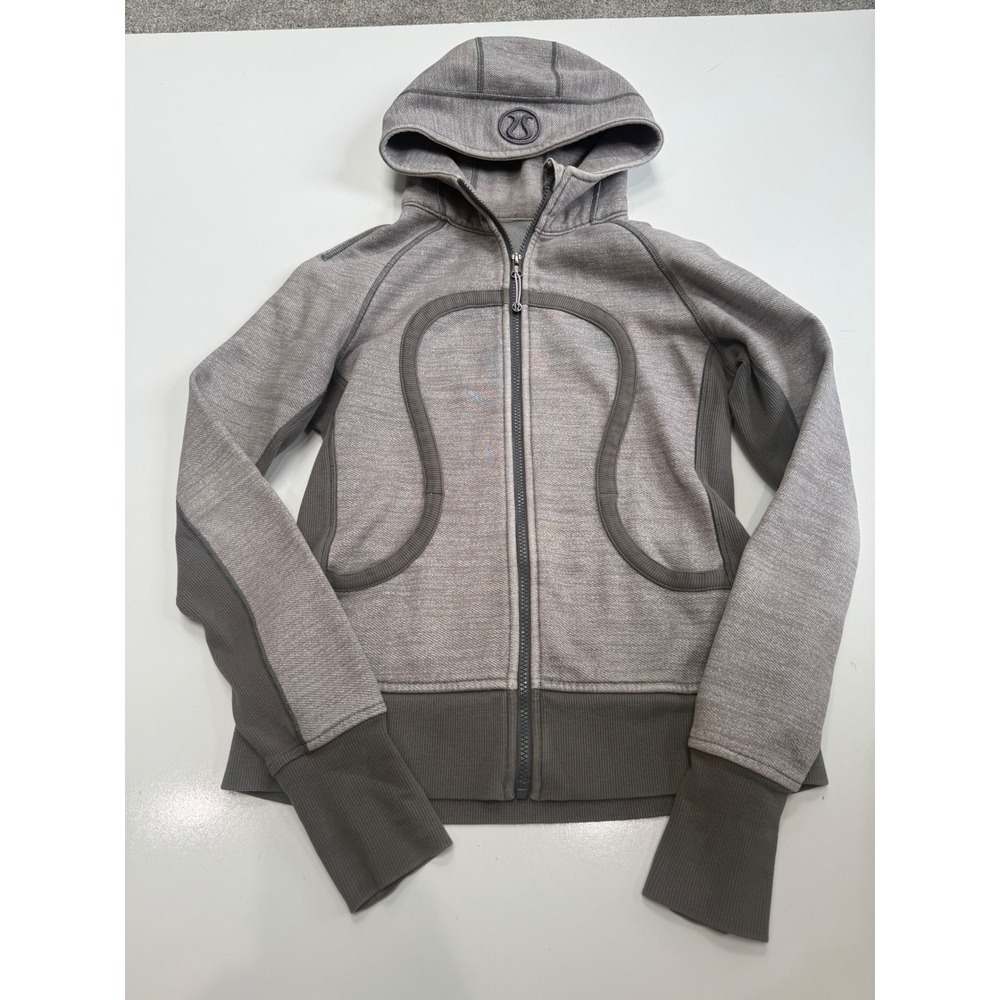 Lululemon Scuba Full Zip Hoodie Heathered Grey Charcoal Fleece Jacket Size 8